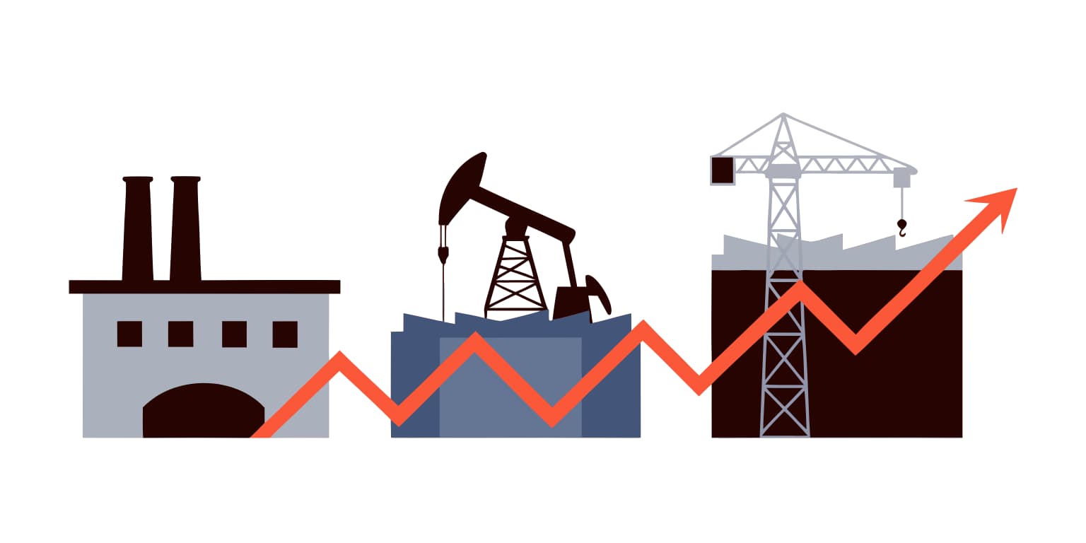 Three industrial businesses connected by a rising profit line